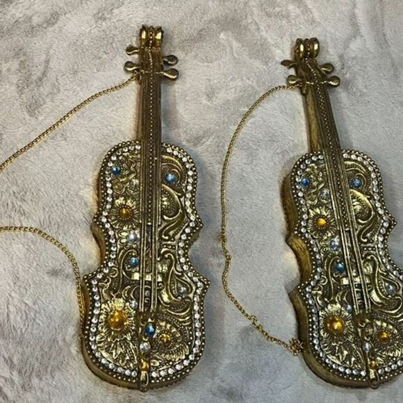 Elegant Gold Violin Accent Decor Poly Resin 18" Violins Set - Picture 1 of 9